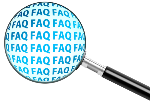 Magnifying glass displaying the words FAQ